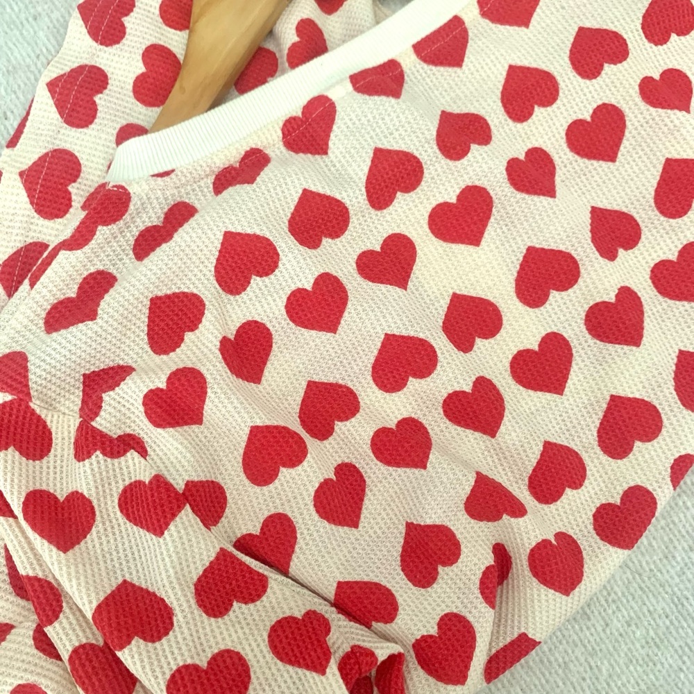 Heart Print Henley Red Hearts Top - Picture 9 of 10